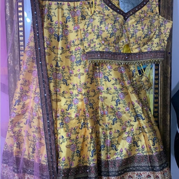Silk prints lengha , more designs available now on Instagram at shandesigns2020 - Picture 7 of 8